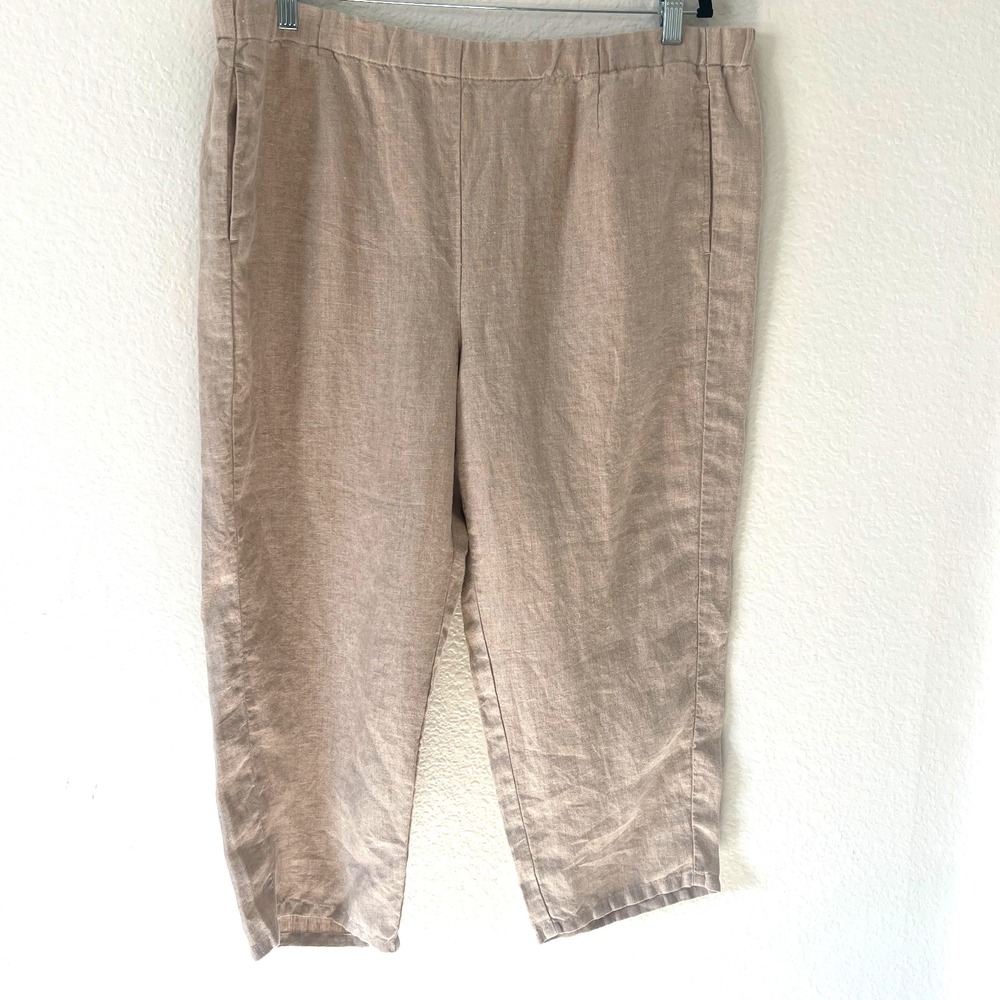 NWT J Jill Sz XL Love Linen‎ Pull On Pants Crop Wide Leg Pockets Lagenlook Boho